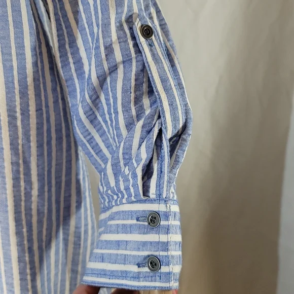 Hope & Harlow Blue and White Stiped Linen Blend Shirt Dress, Women's Size 12 - Picture 5 of 8